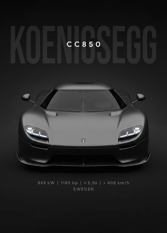 sleek face black Koenigsegg CC850 Supercar