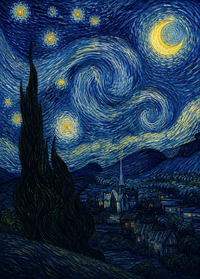 Starry Night Over Village