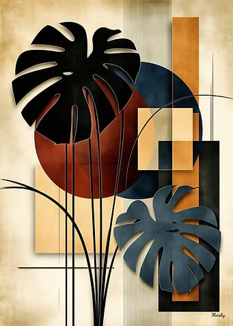 Japandi Monstera Geometry No. 03 – Modern Botanical Wall Art