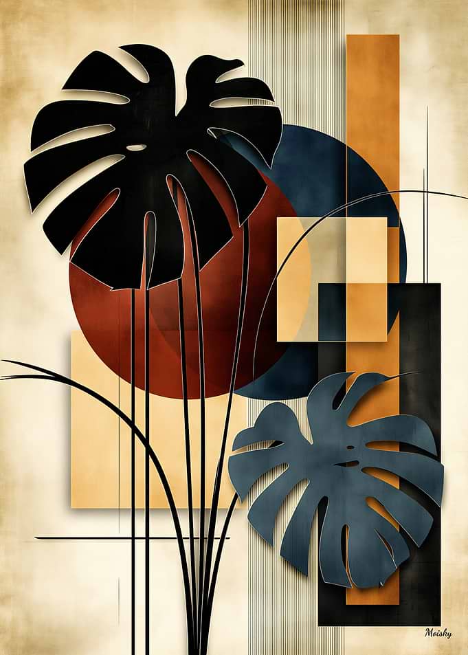 Japandi Monstera Geometry No. 03 – Modern Botanical Wall Art