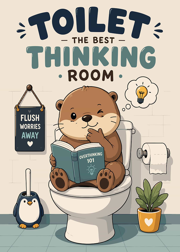 Otter Reading Overthinking Book on Toilet