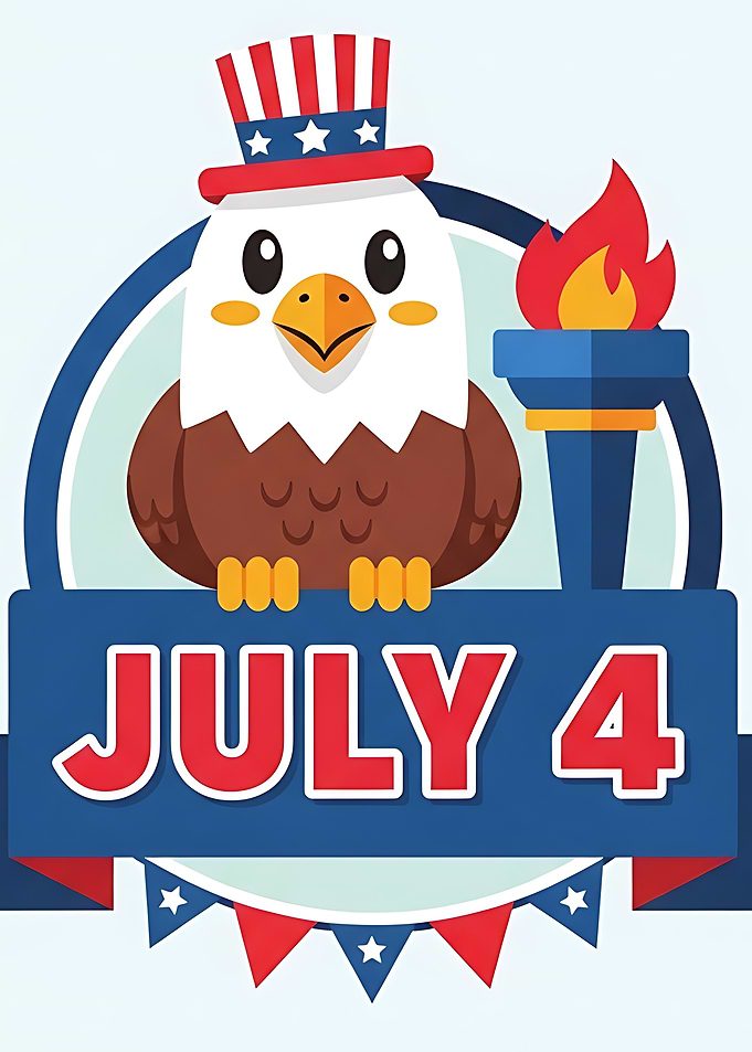 Cute Eagle with Uncle Sam Hat and Torch