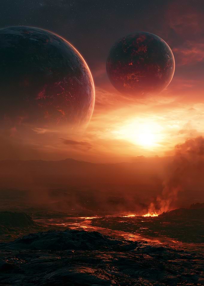 Alien Planet Landscape with Lava