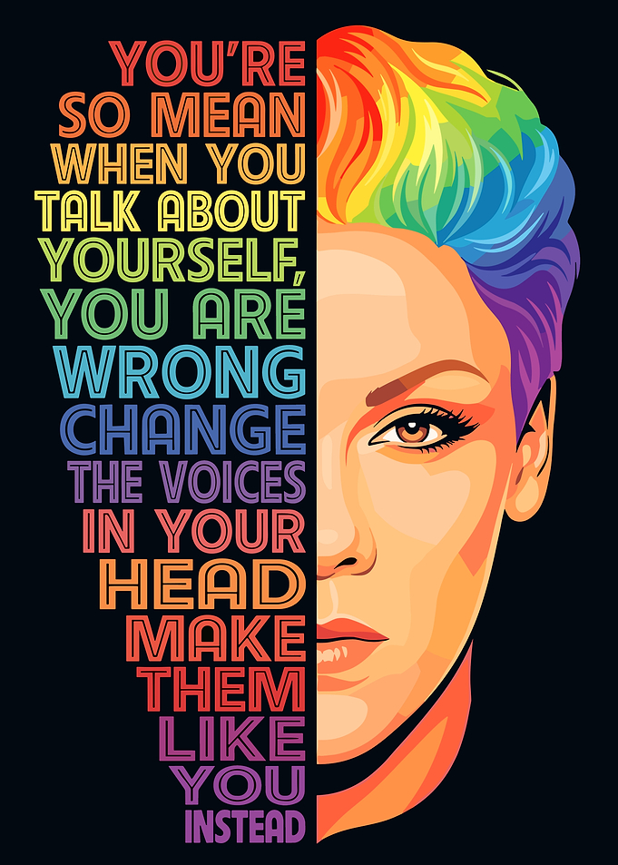 Pink Inspirational Quote with Rainbow Hair