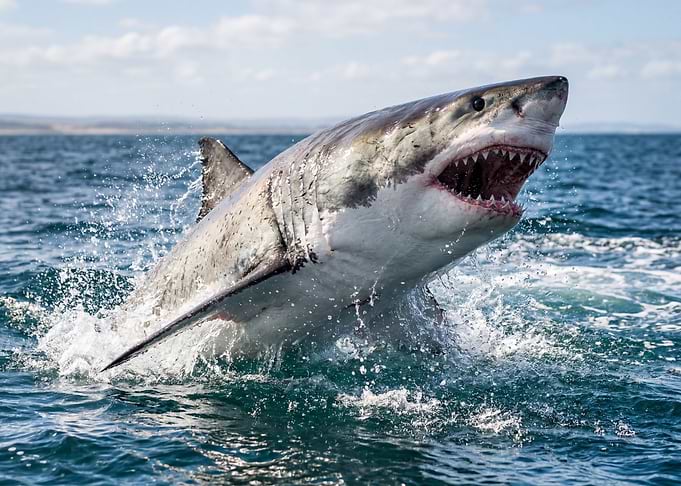 Great White Shark breaching water