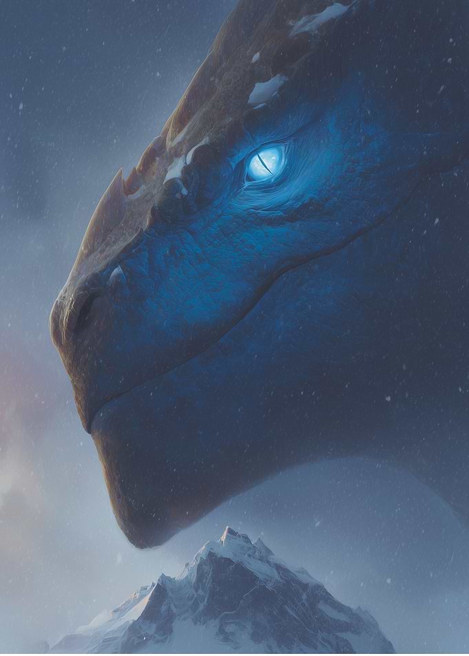 Dragon's icy gaze over mountains