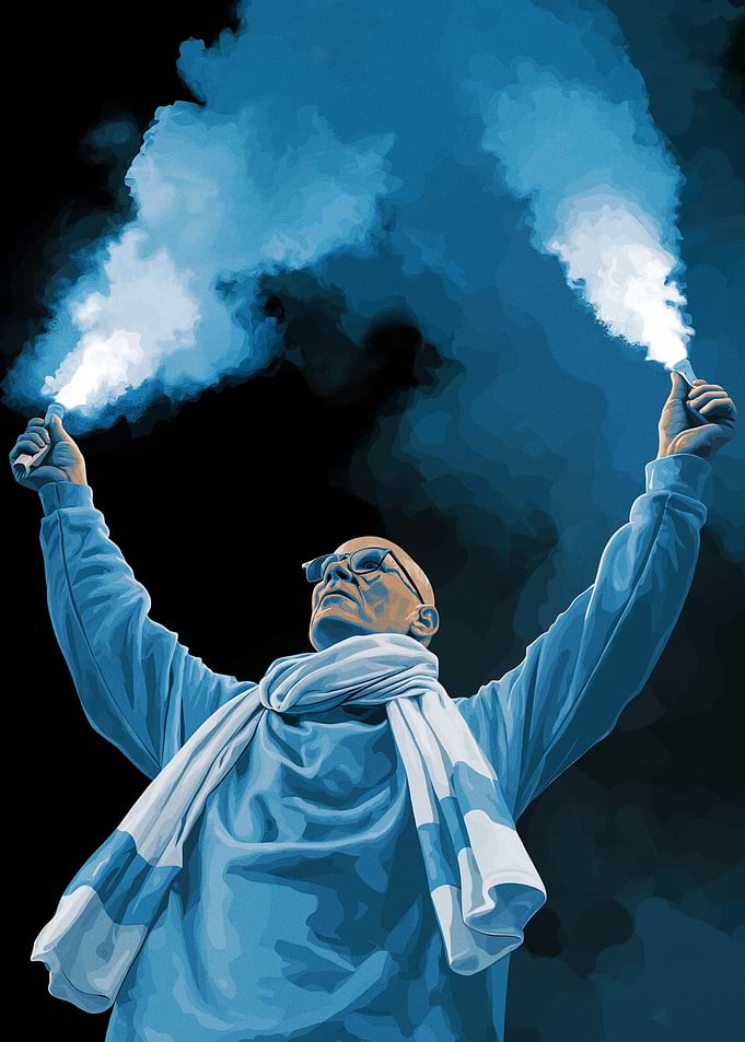 Man Holding Blue Flares