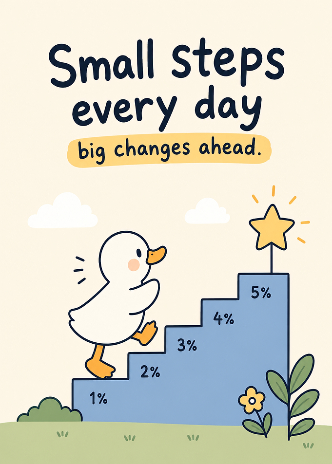 Cute duck climbing stairs for success
