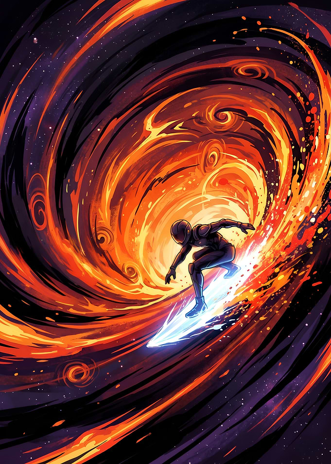 Cosmic Surfer in the Flaming Nebula