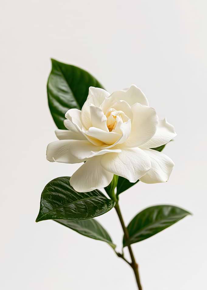 White Gardenia Flower with Green Leaves