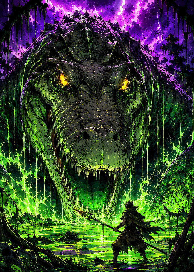 Giant Crocodile Warrior in Swamp
