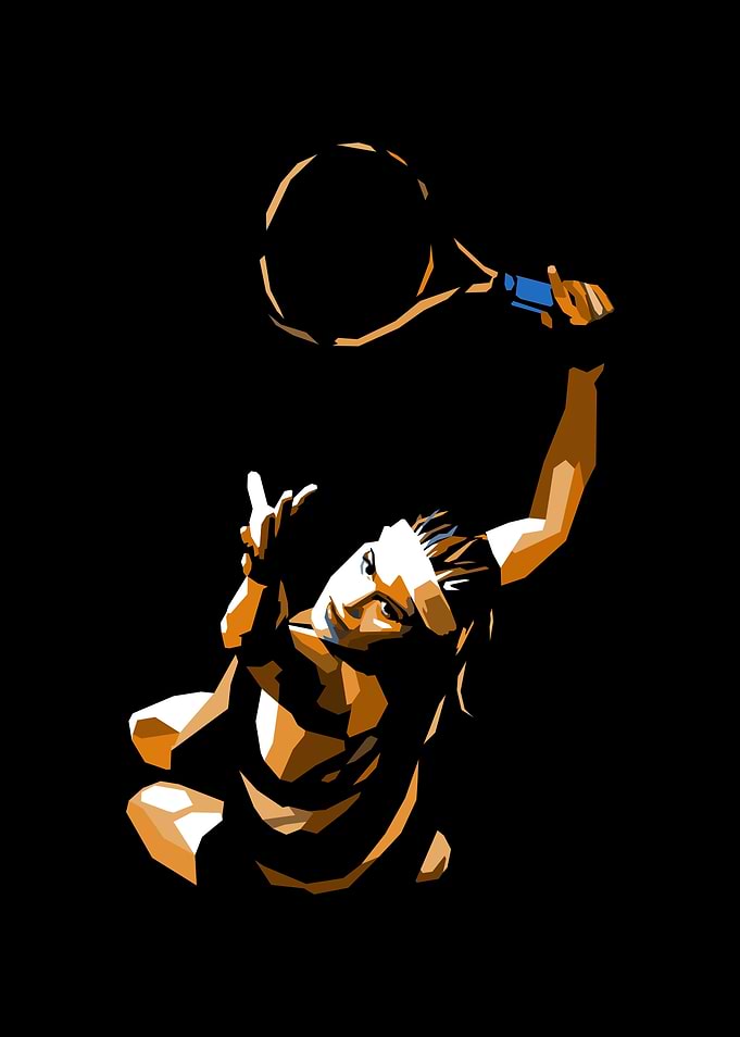 Stylized Vintage Pop Art Tennis Player Serving