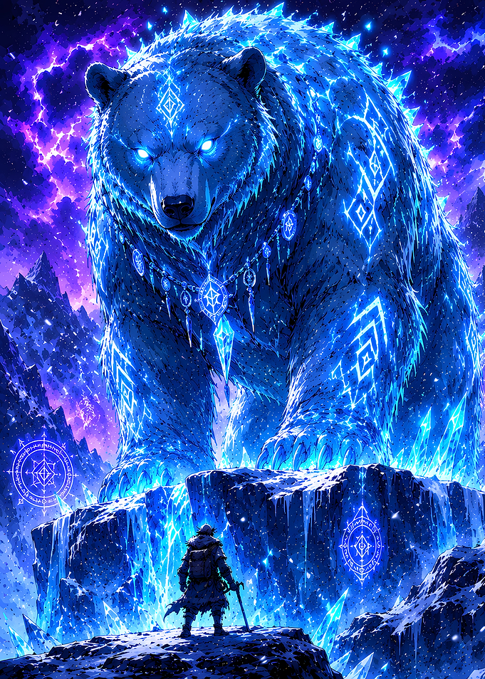 Giant Ice Bear and Adventurer