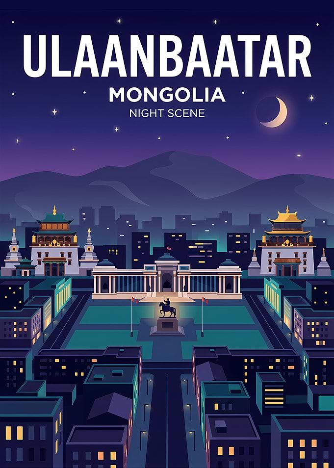 Ulaanbaatar Night Scene Illustration