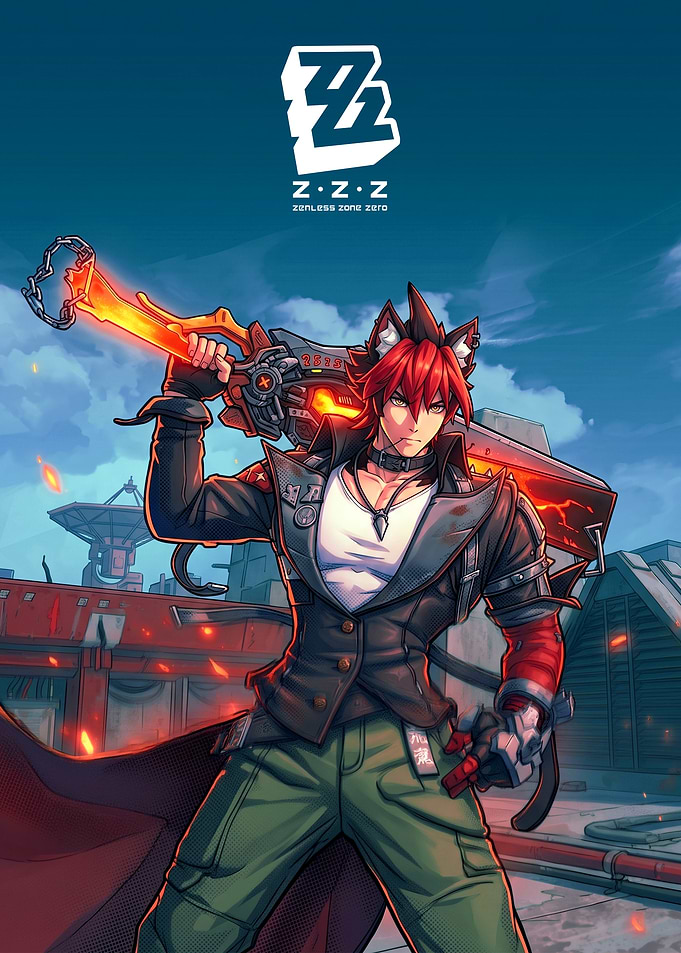 Zenless Zone Zero Character with Fiery Weapon