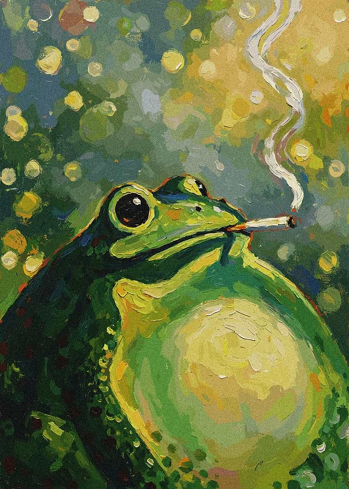 Frog smoking a cigarette