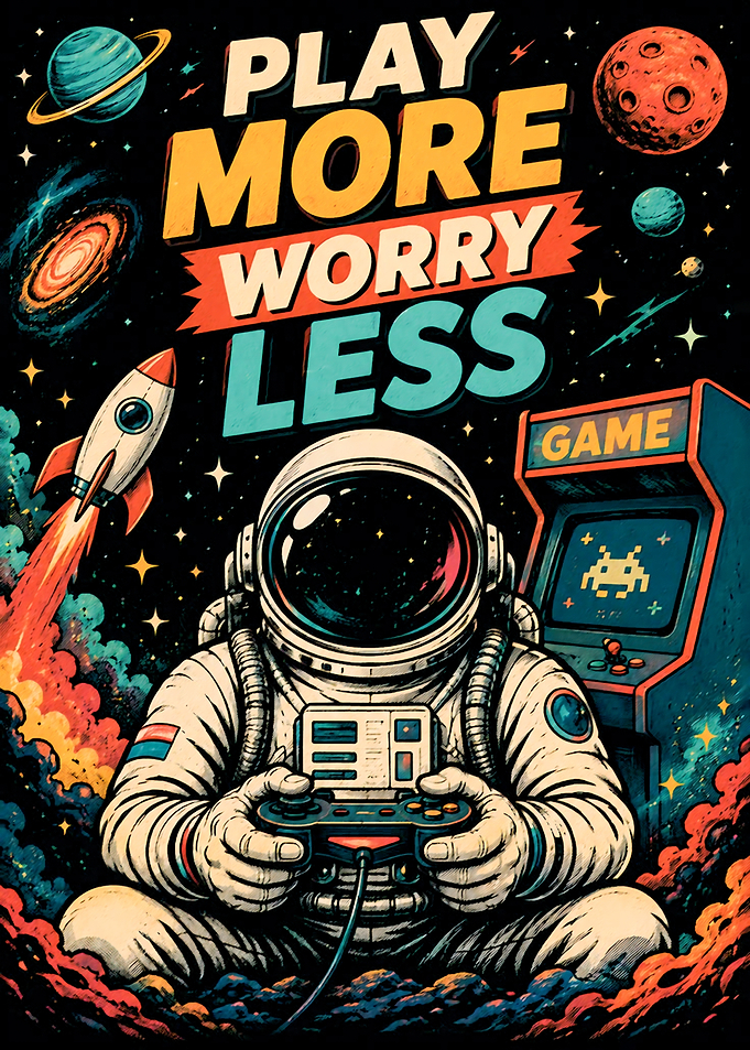 Astronaut Playing Video Games in Space