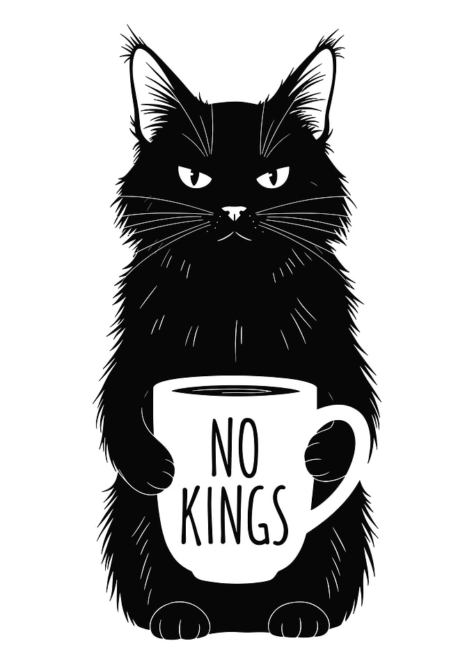 Black Cat Holding Coffee Mug