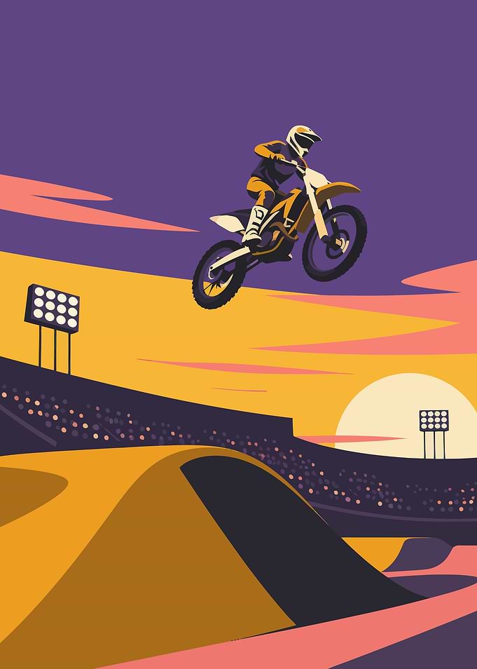 Motocross Rider Jumps at Sunset