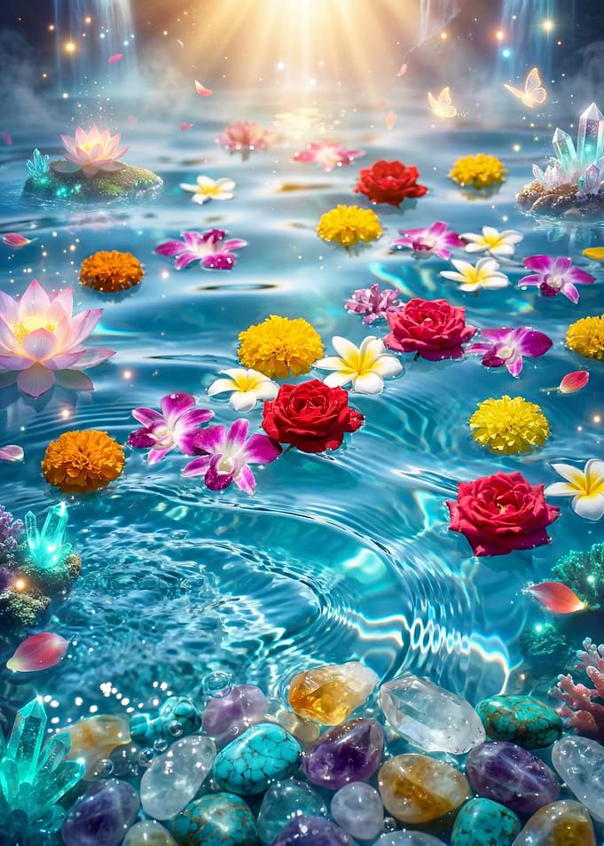 Floating Flowers and Crystals in Water