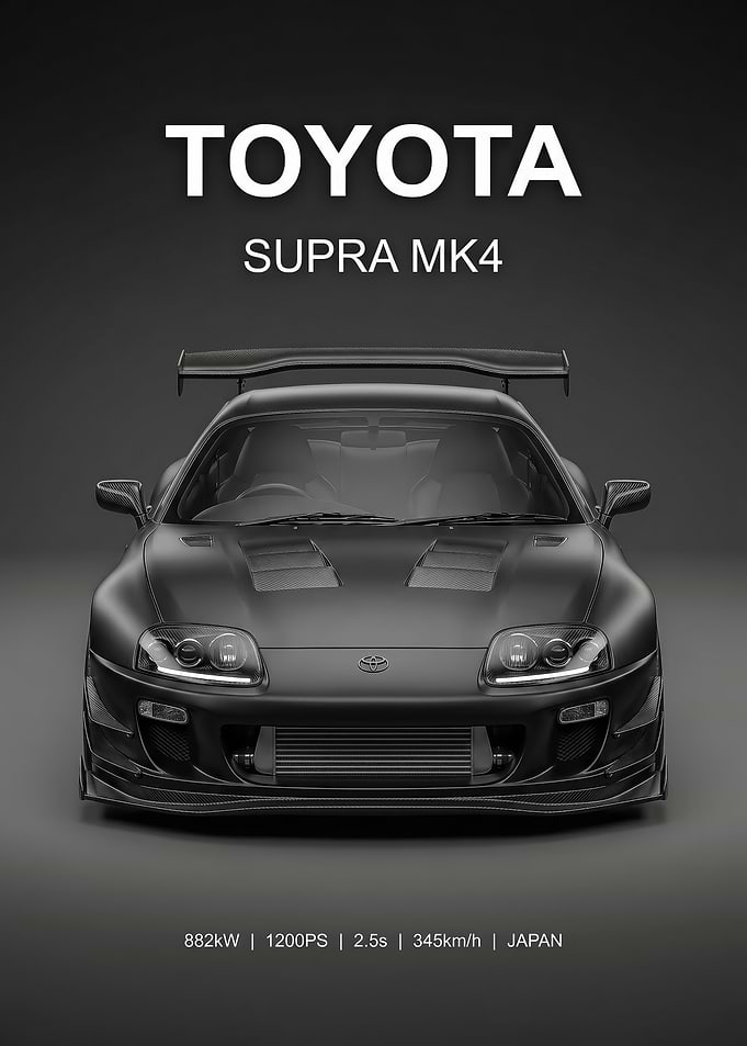 sleek black Toyota Supra MK4 car poster