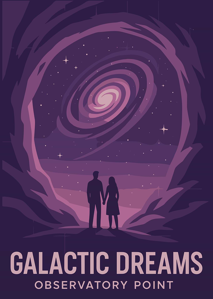 Galactic Dreams Couple Poster Romantic Cosmic Wall Art Purple Galaxy Print