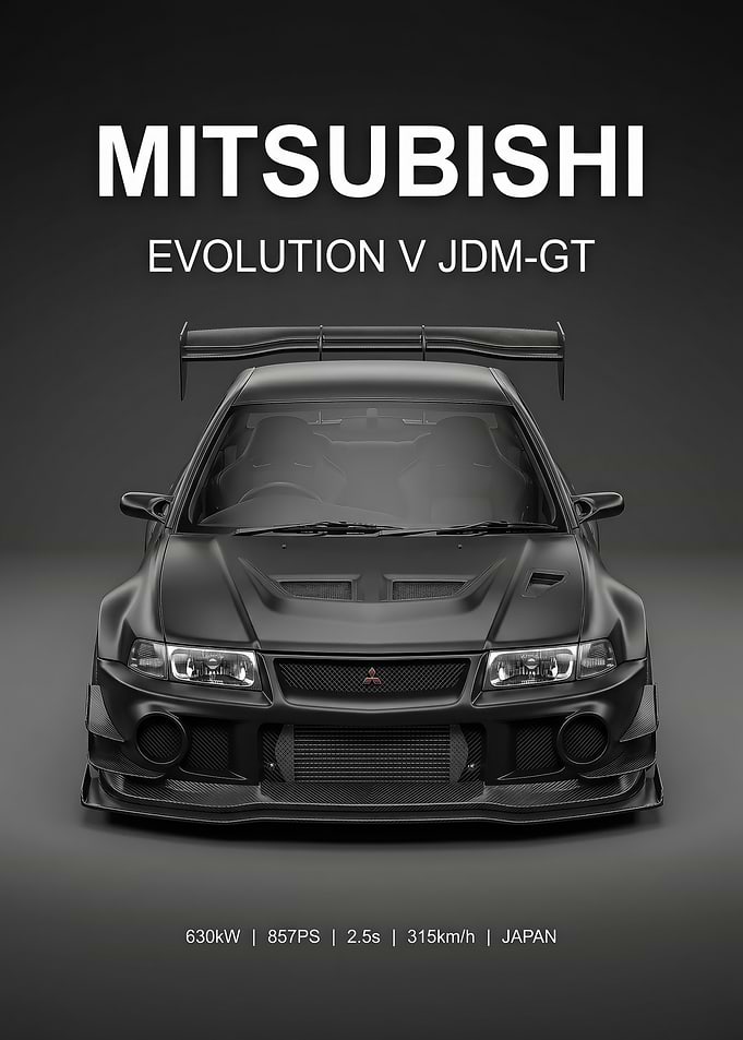 sleek black Mitsubishi Evolution V JDM-GT car poster