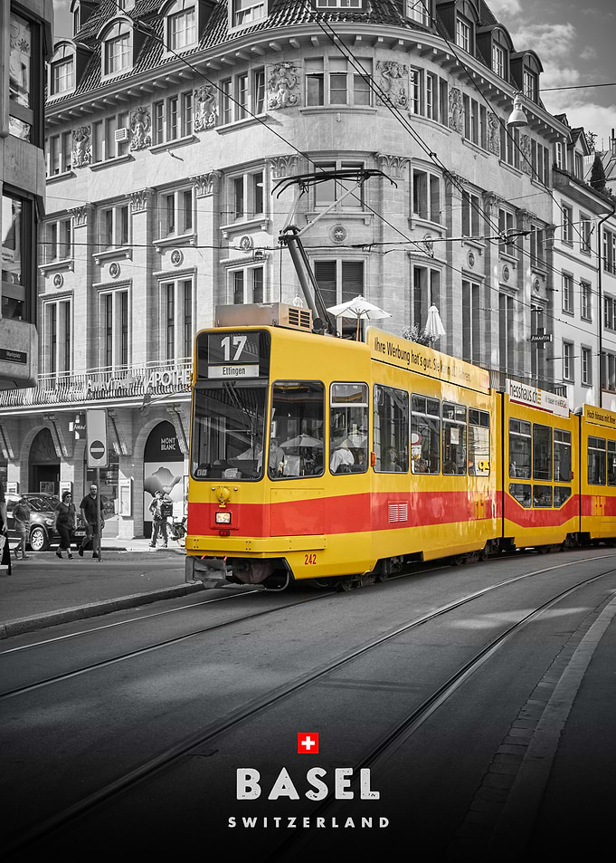 Yellow Tram in Basel, Switzerland
