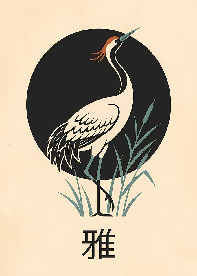 Japanese Crane and Kanji