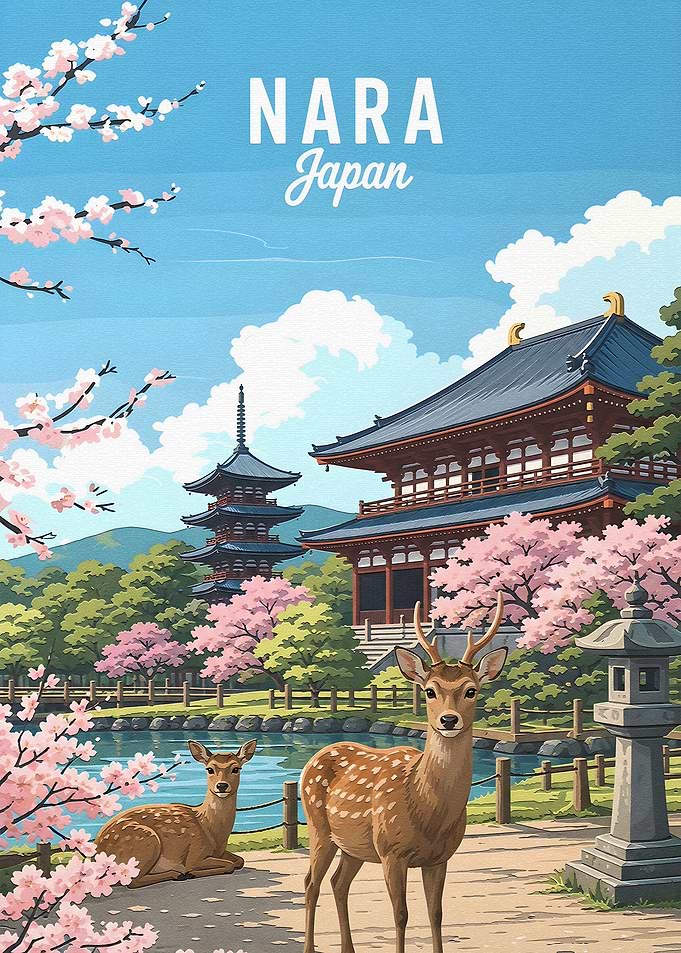 Nara Japan Cherry Blossoms and Deer
