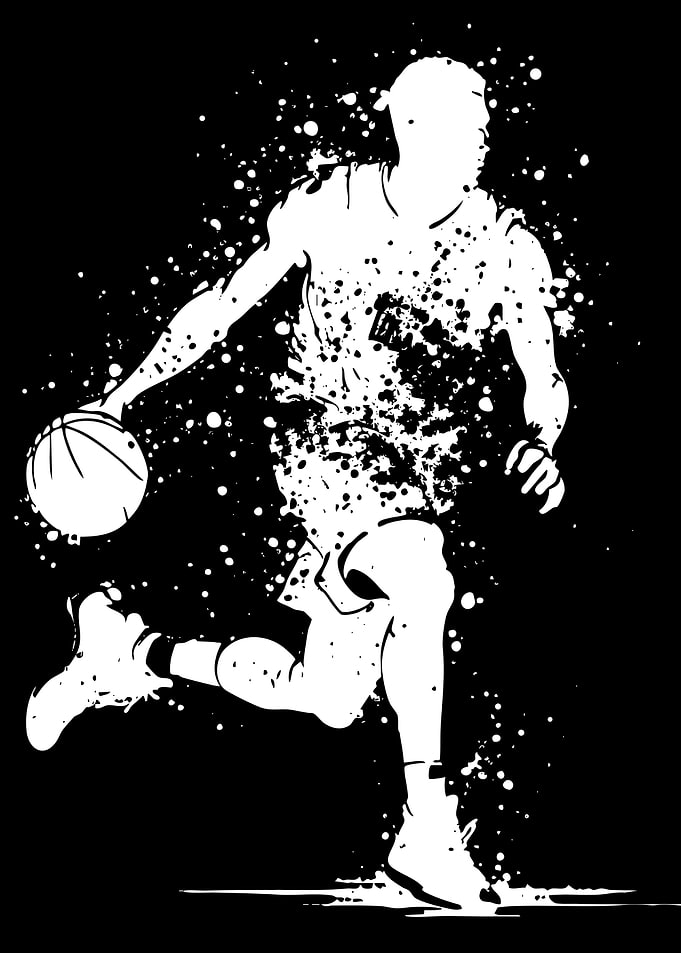 Basketball Player Dribbling with Splatter Effect