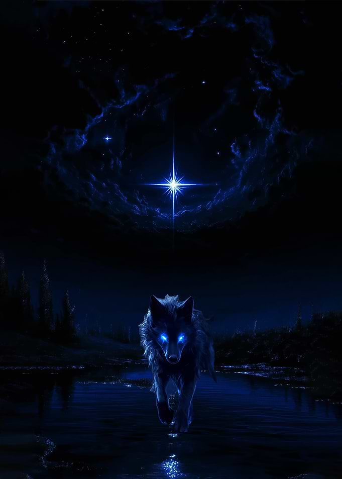 Wolf under a starry night sky