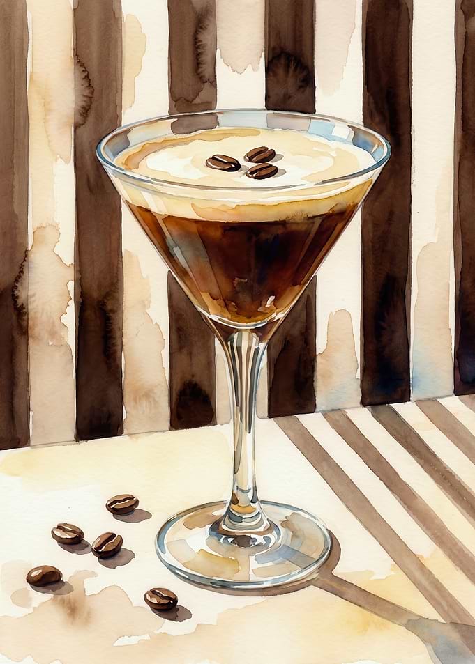 Espresso Martini Watercolor Painting Brown Cream Tones Bar Enthusiast Statement