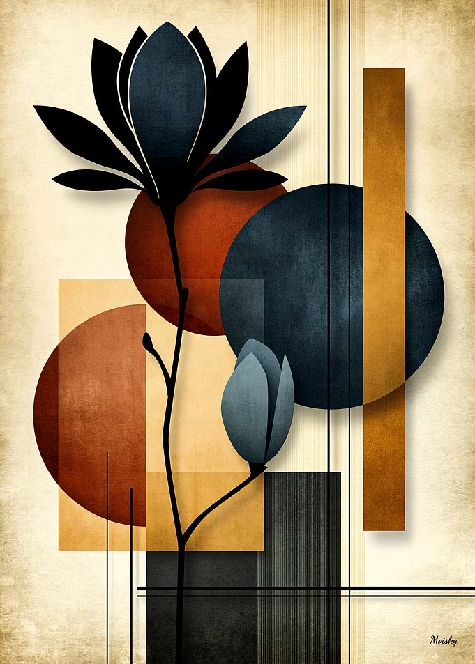 Japandi Magnolia Geometry No. 11 – Japanese Magnolia Wall Art