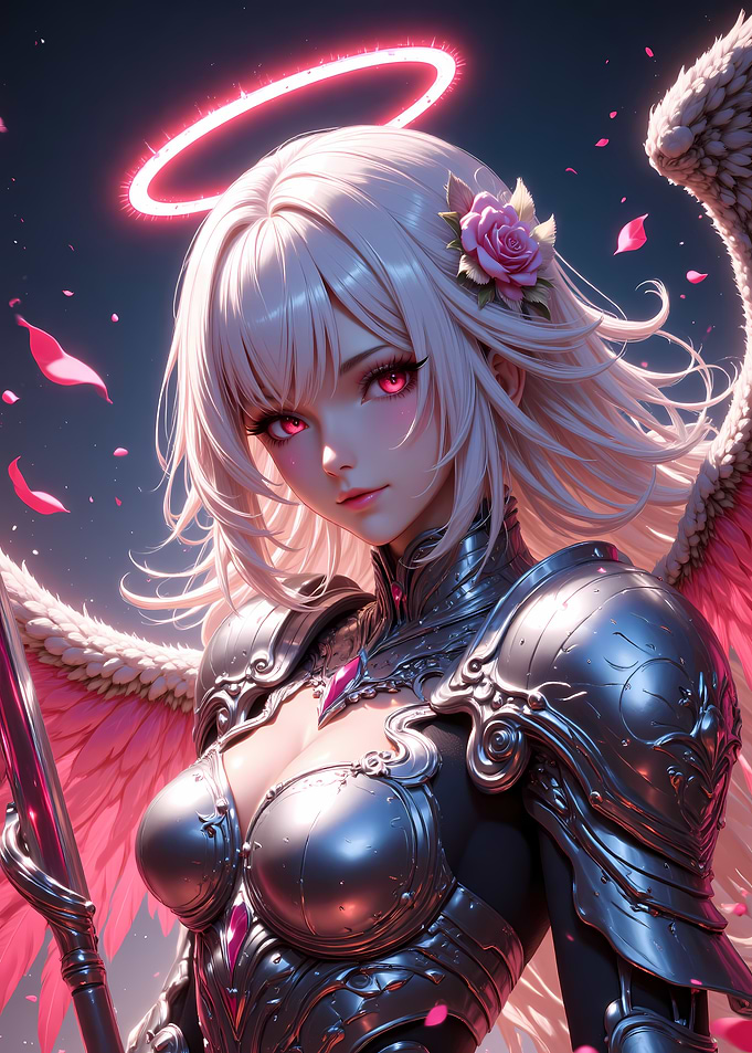 Anime Angel Warrior with Pink Wings