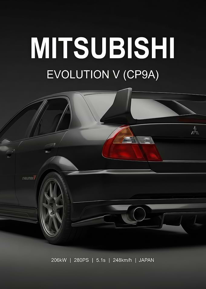 close up Mitsubishi Evolution V rear black poster