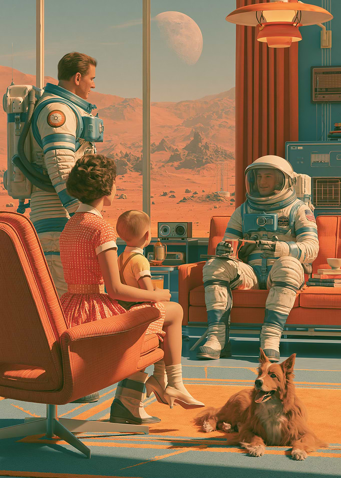 Retro-futuristic family on Mars