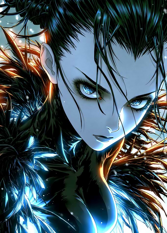 Anime Woman with Blue Eyes and Black Hair