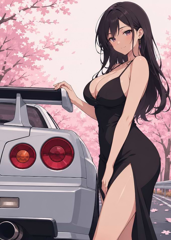 Anime Girl Posing with Sports Car