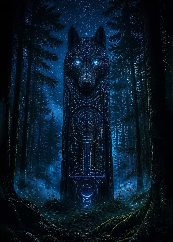Mystical Wolf Totem in Forest