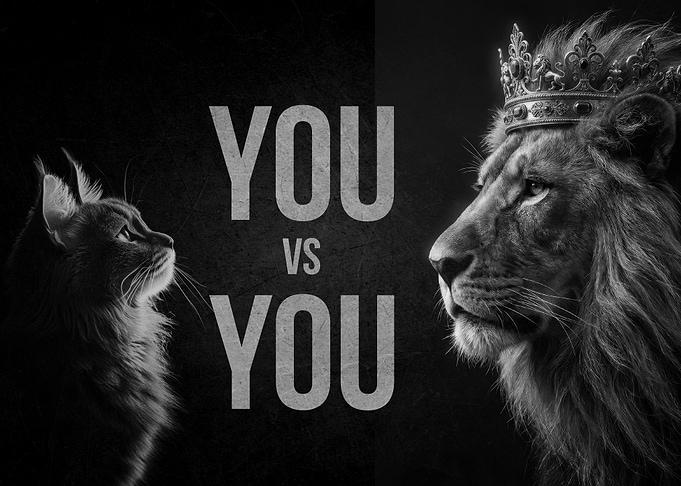 Lion vs Cat with Text