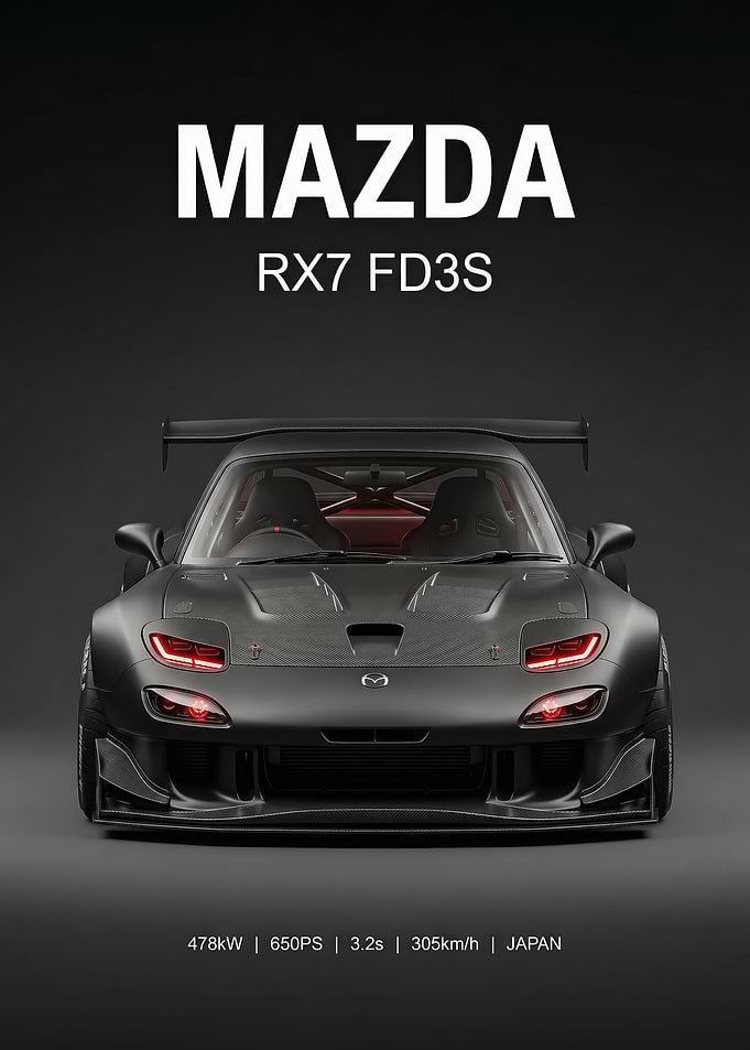 sleek black angry Mazda RX7 FD3S car poster