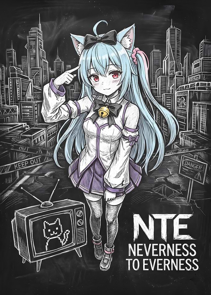 Anime Cat Girl in Cityscape