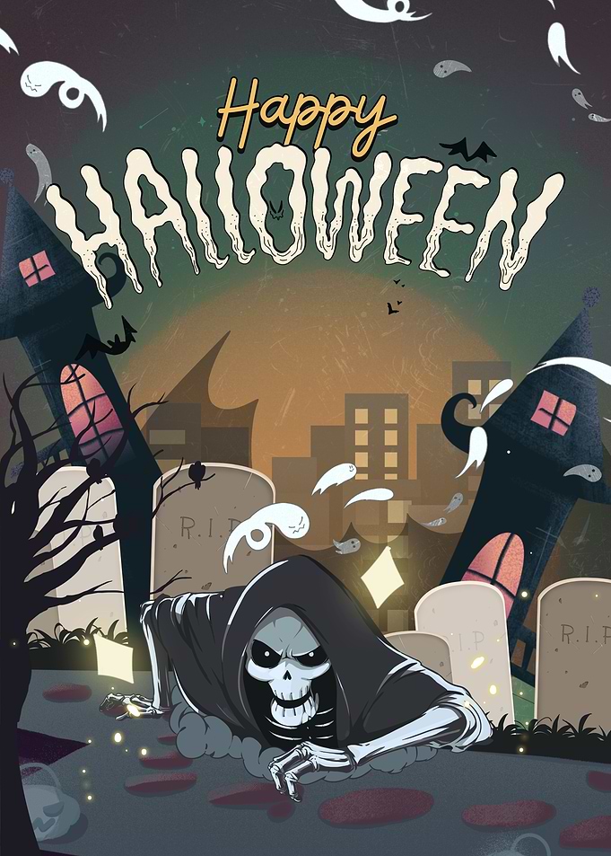 Happy Halloween Grim Reaper Cemetery