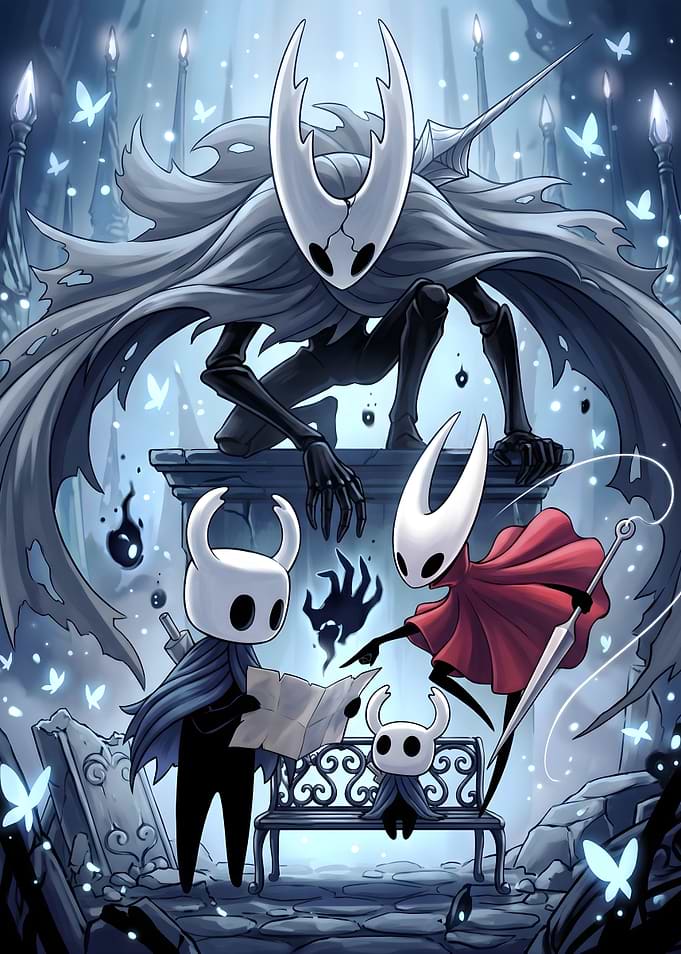 Hollow Knight Characters in a Blue Setting