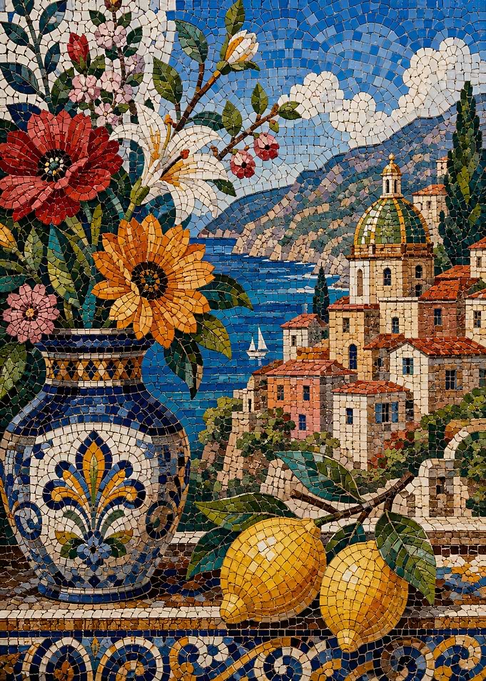 Italian Coastal Village Mosaic