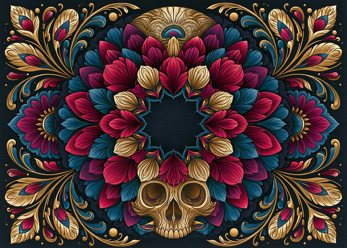 Skull Mandala with Floral Ornate Design