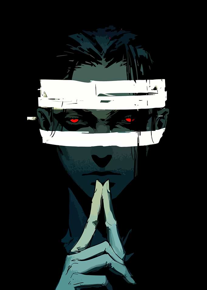 Mysterious figure with red eyes