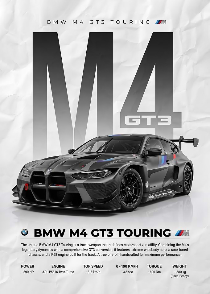 sleek striking bmw m4 gt3 Touring Car Poster