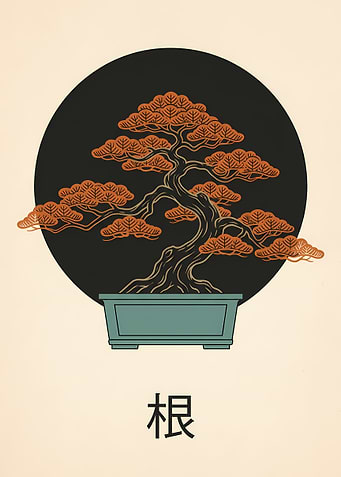 Bonsai Tree with Japanese Kanji